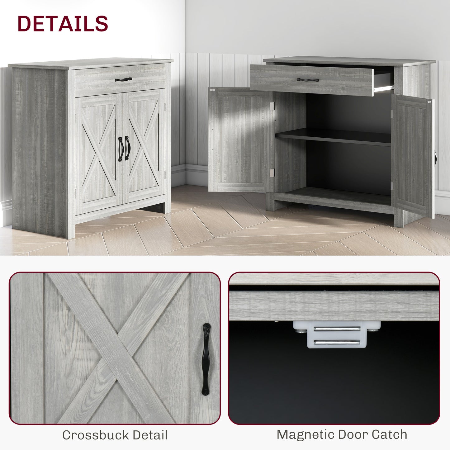 Farmhouse Sideboard Cabinet with Barn Doors - Stone Gray