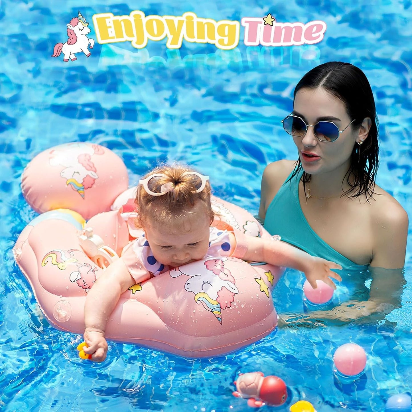 Baby Swimming Ring with Adjustable Seat & Sunshade - Pink