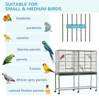 Rolling Bird Cage with Storage Shelf and Food Containers - Black/Gray, 1005x833x200mm
