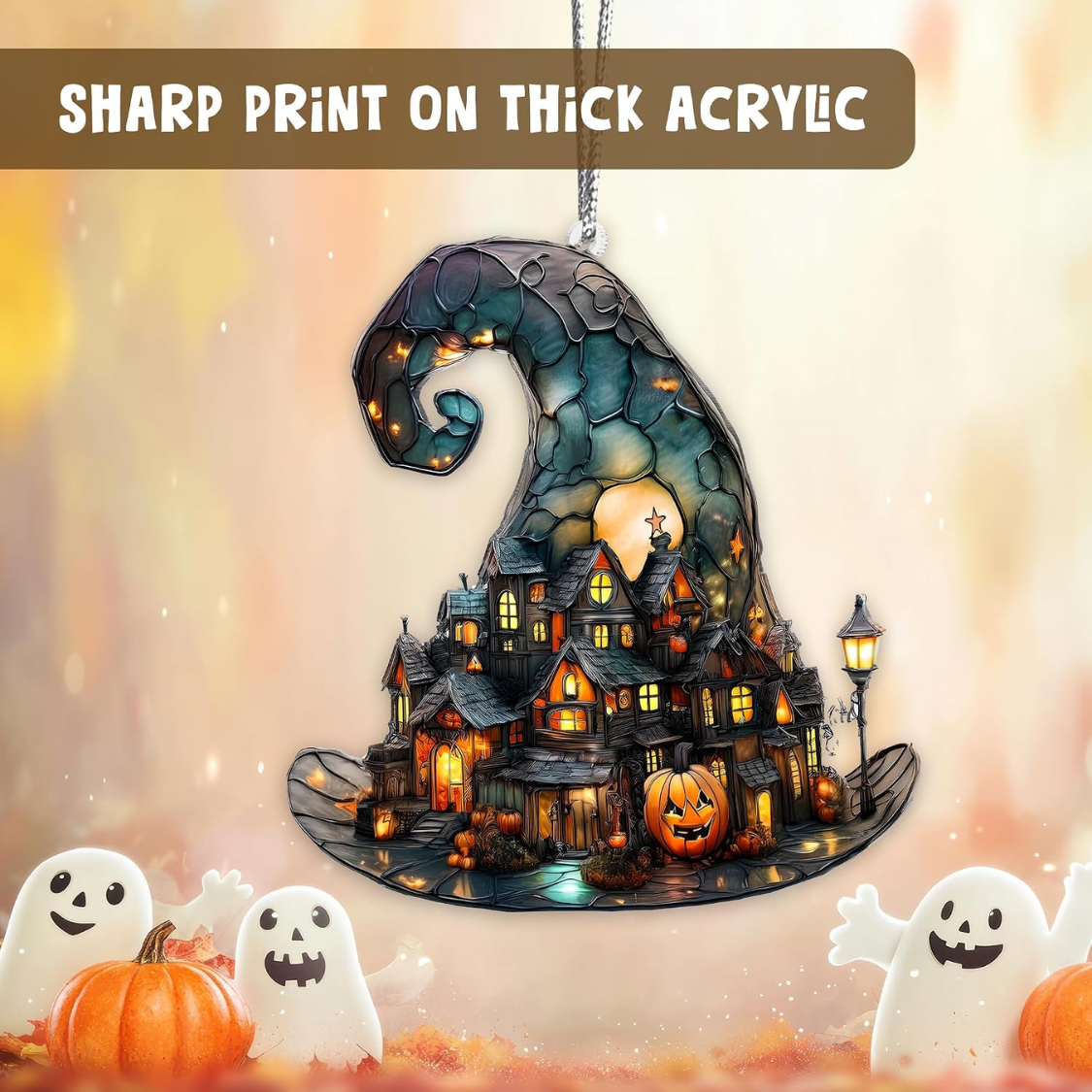 Cute Ghost Ornament for Halloween Decor - Black