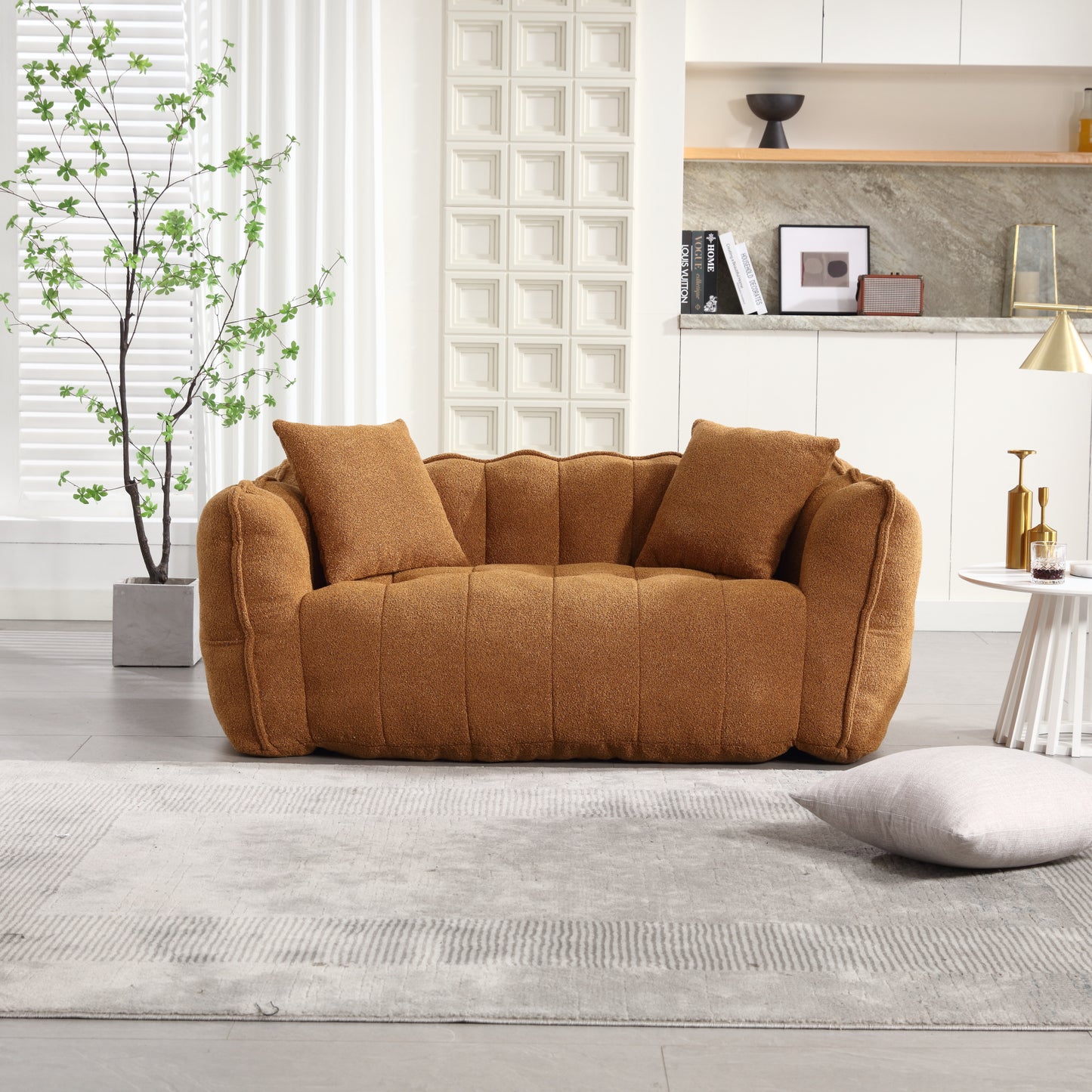 Yellow Beanbag Chair for Two - Soft Chenille Foam Recliner