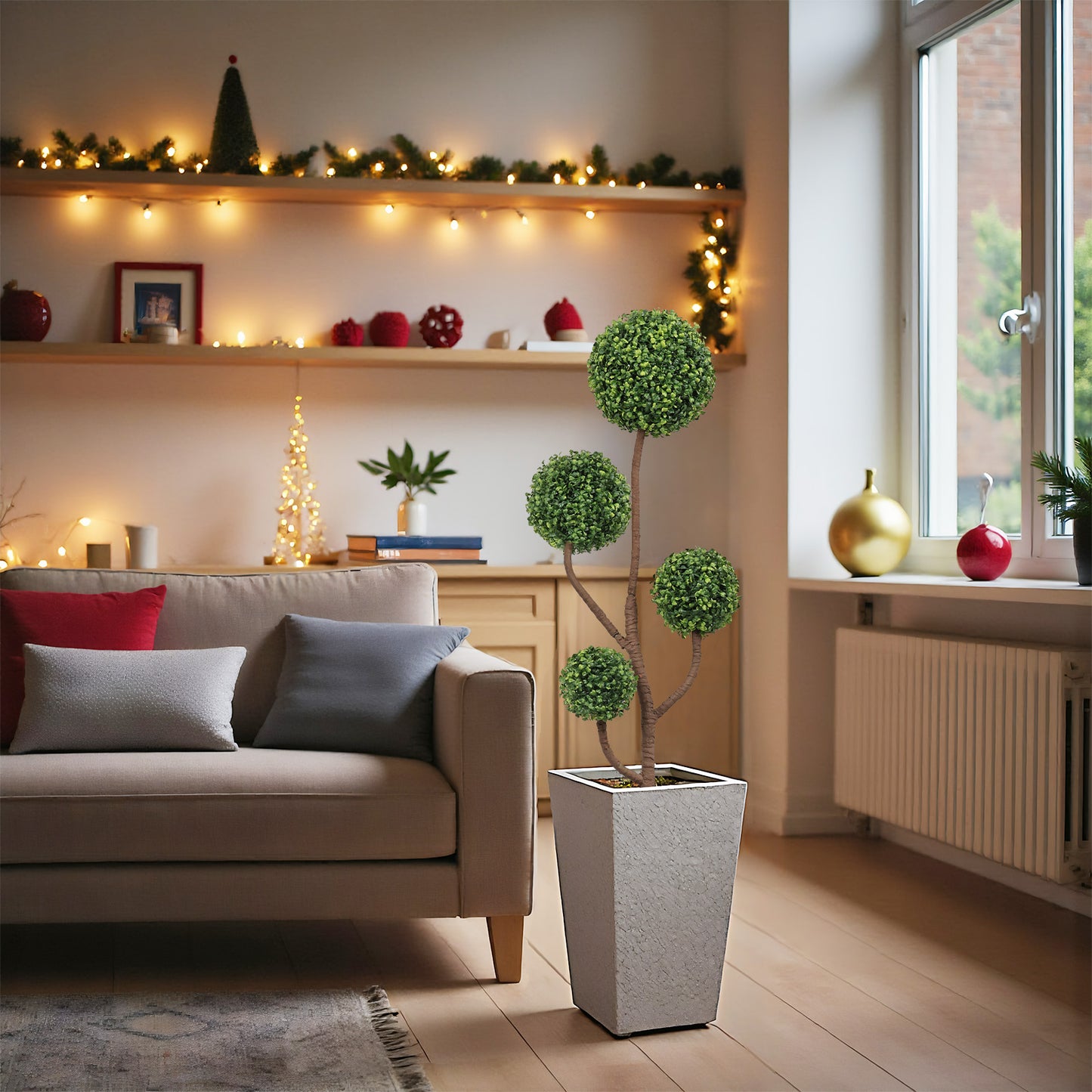 4FT Tall Artificial Boxwood Topiary Tree - Faux Green Plant