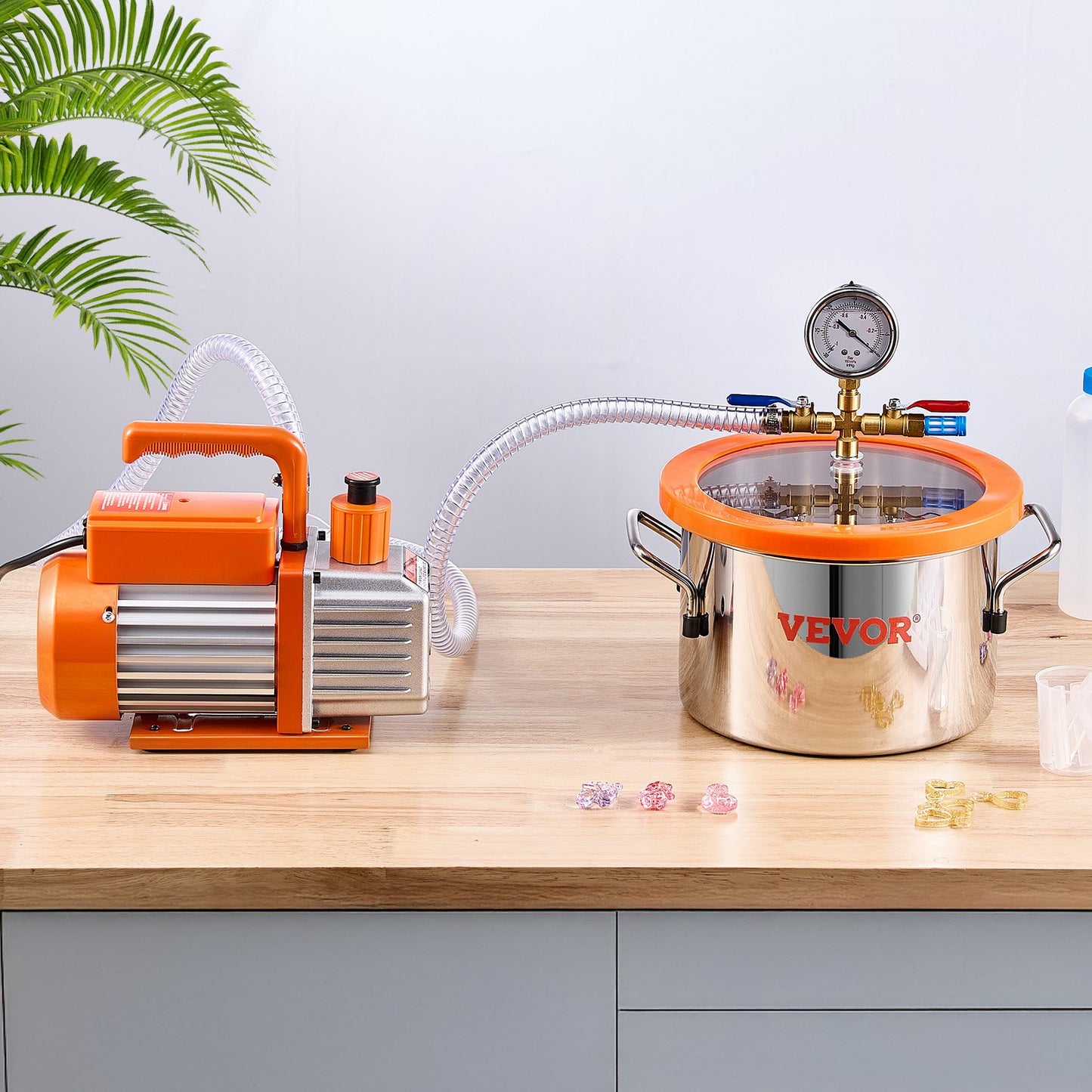 1.5 Gallon Stainless Steel Vacuum Chamber Kit with 3.5 CFM Vacuum Pump - Orange