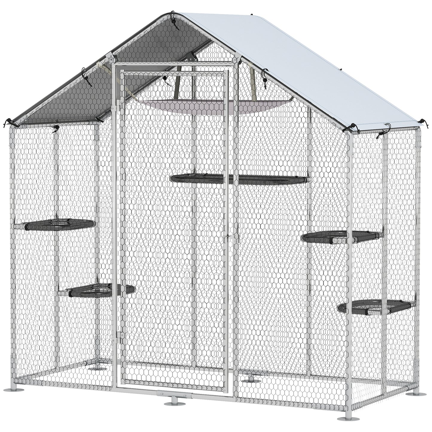 Large Outdoor Cat Enclosure with Waterproof Cover, Walk-In Design & Adjustable Platforms