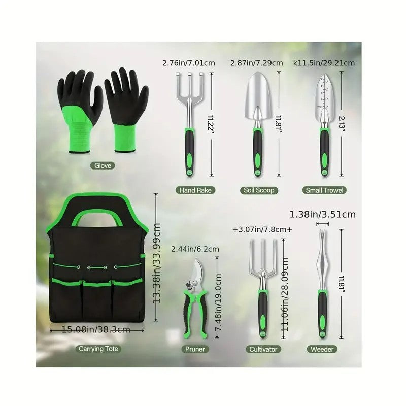 8-Piece Garden Tool Set with Storage Tote and Ergonomic Handles