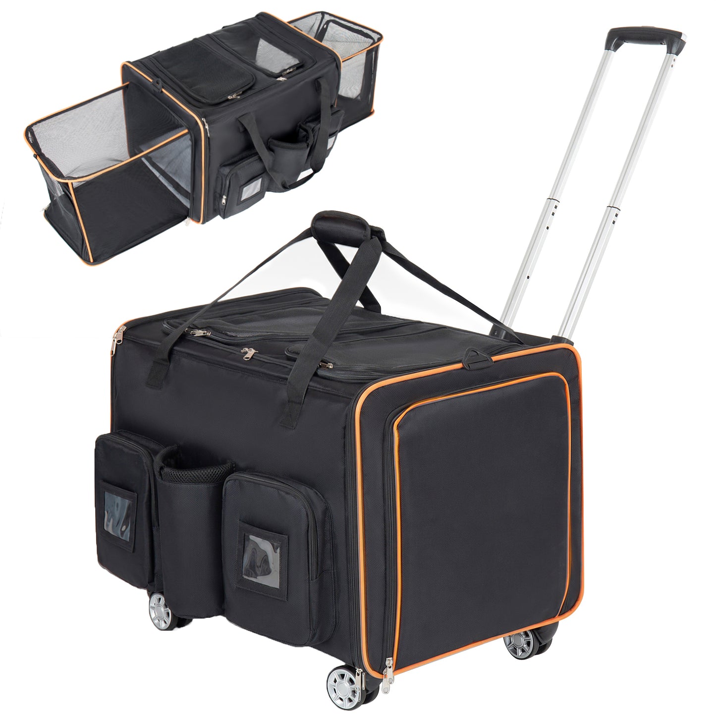 2 In 1 Large Cat Carrier For Cats,Rolling Pet With Wheels,Expandable