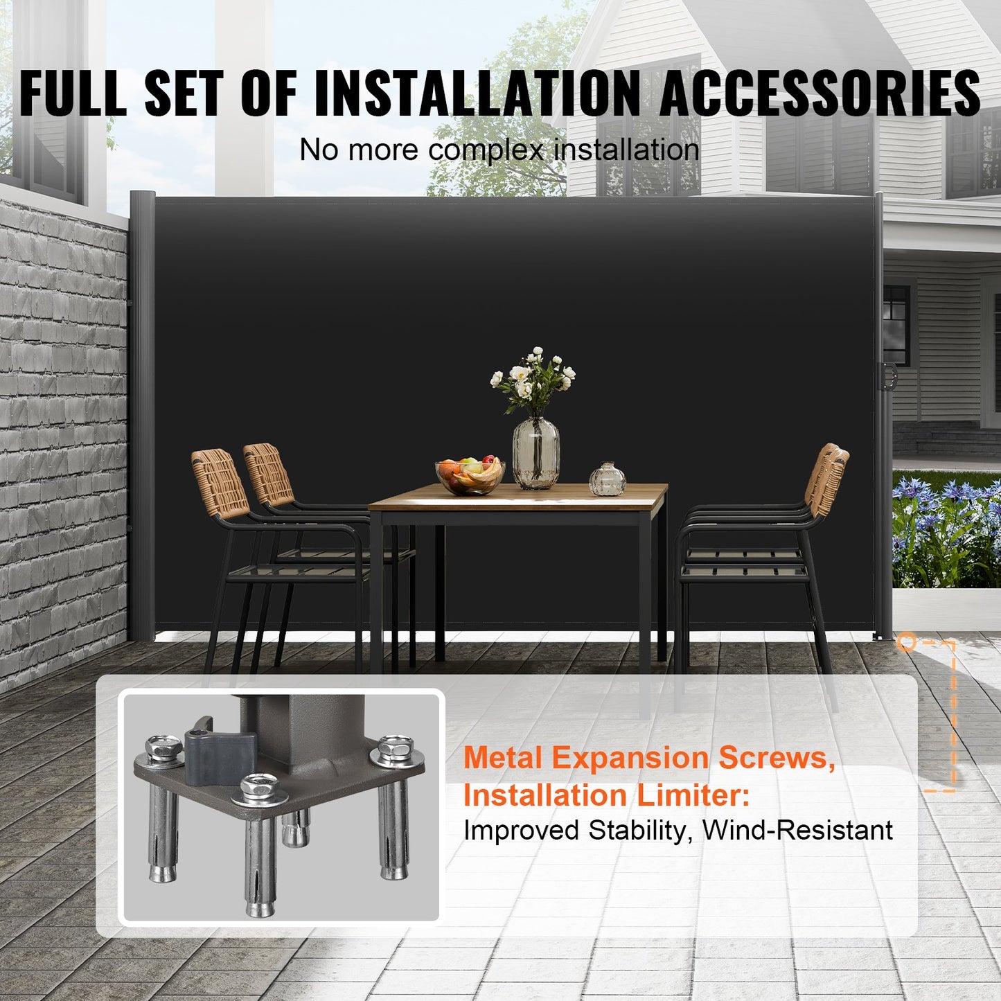 Retractable Side Awning 118x71 Waterproof Patio Screen Black Garden Outdoor