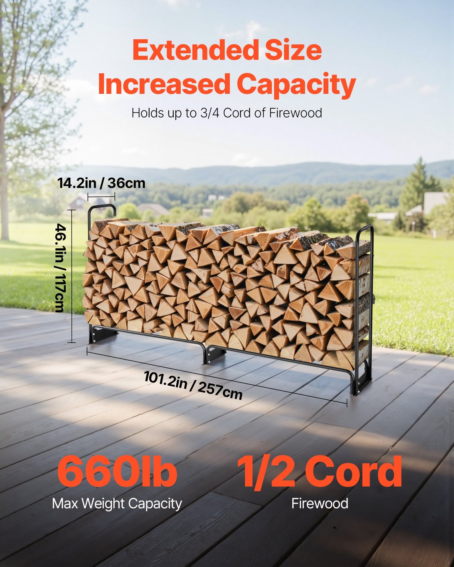 Outdoor Firewood Rack with Cover - Heavy Duty 102x14.2x46.1 In Log Storage for Patio & Indoor Use