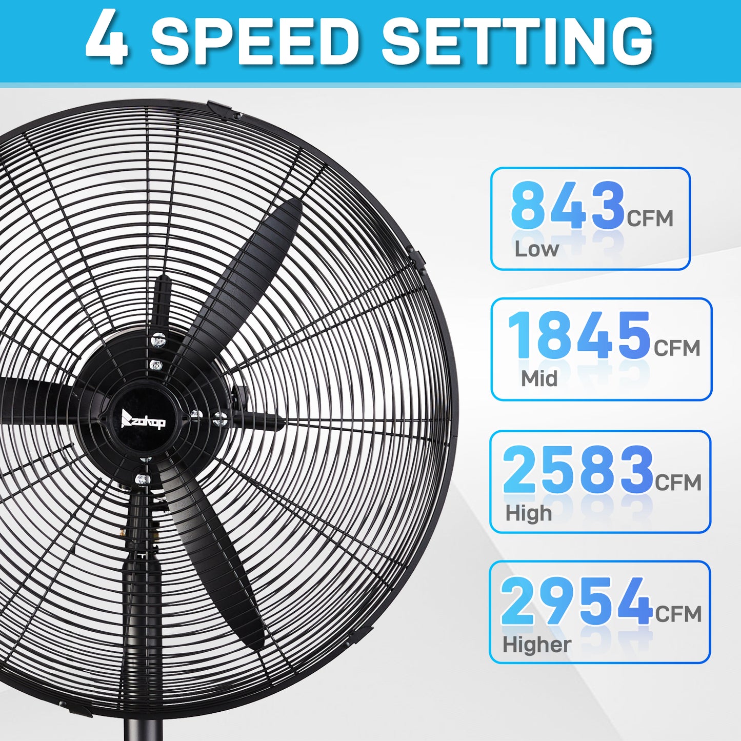 20 Inch Oscillating Pedestal Floor Fan with Copper Motor, 4-Speed Adjustable Height