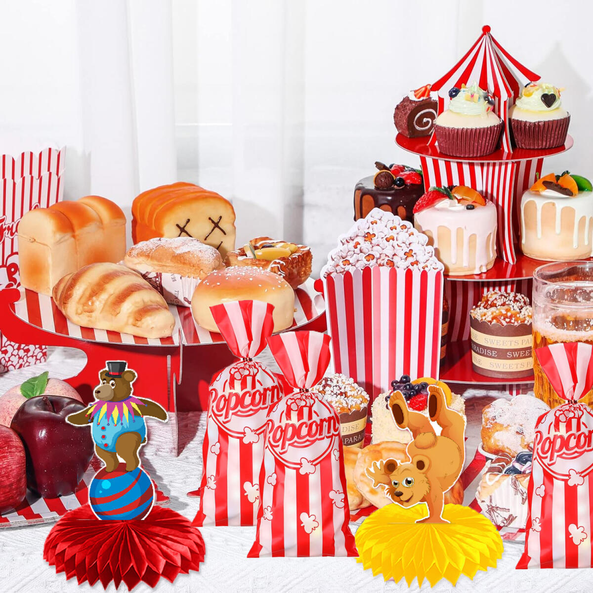 150 Pcs Red and White Plastic Popcorn Bags - 10.8 x 5 Inch