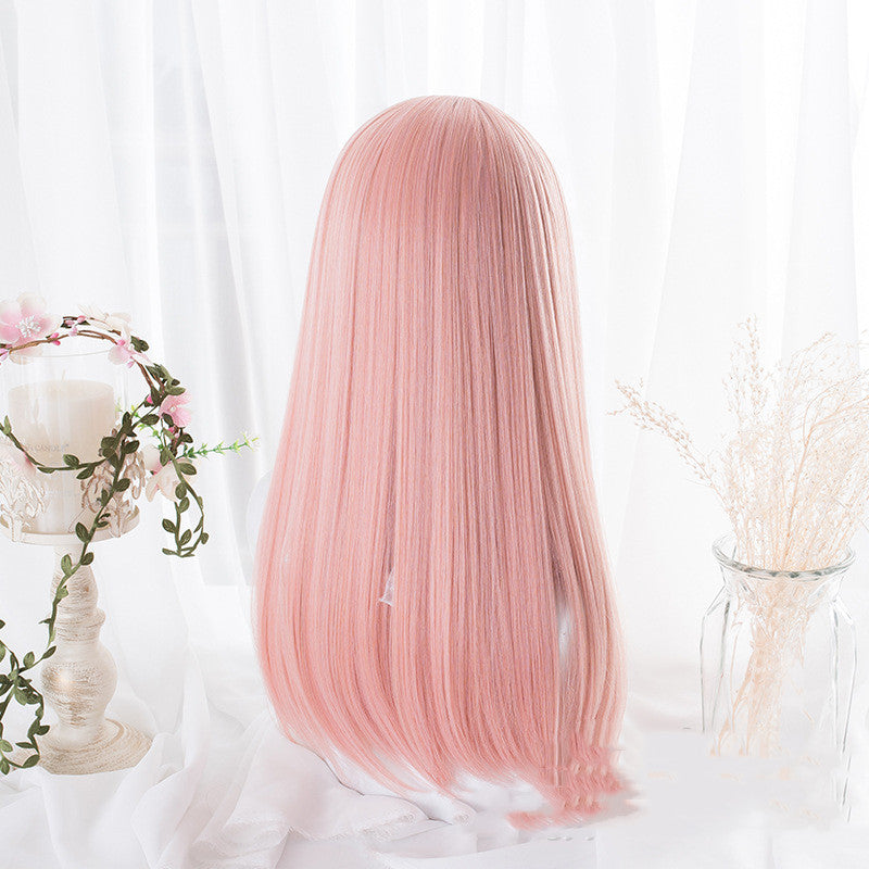 Long Curly Hair Wig with Bangs - Peach Powder