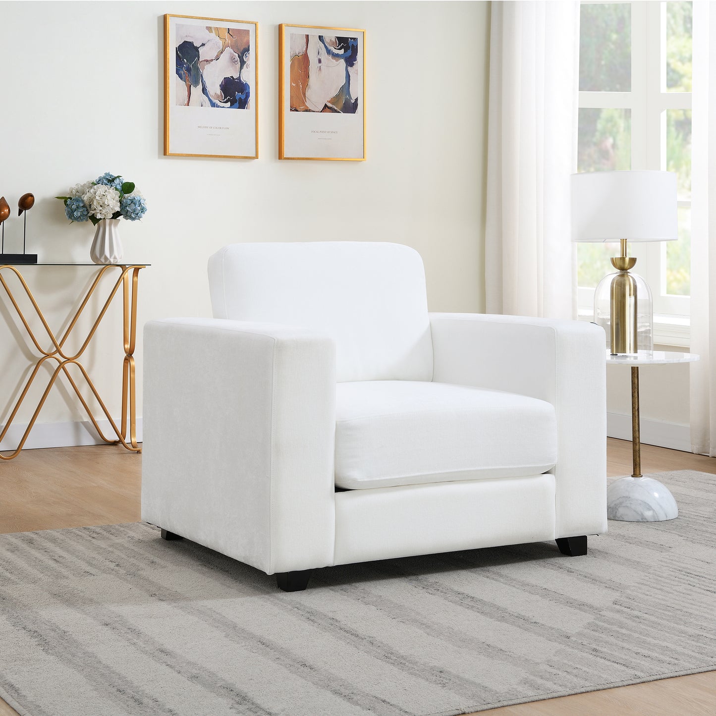 Oversized Accent Chair With Widen Arms, Chenille Fabric Modern Chair,