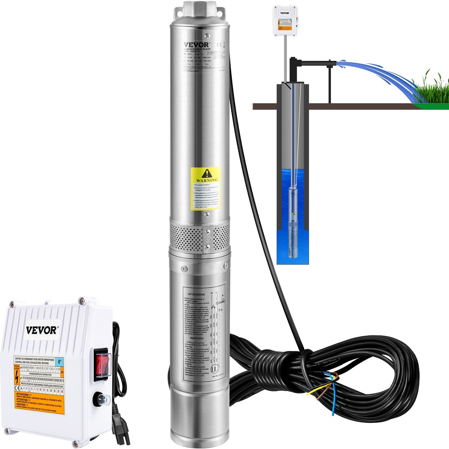 Deep Well Submersible Pump 1.5HP 115V Stainless Steel Water Pump for Irrigation & Industrial Use