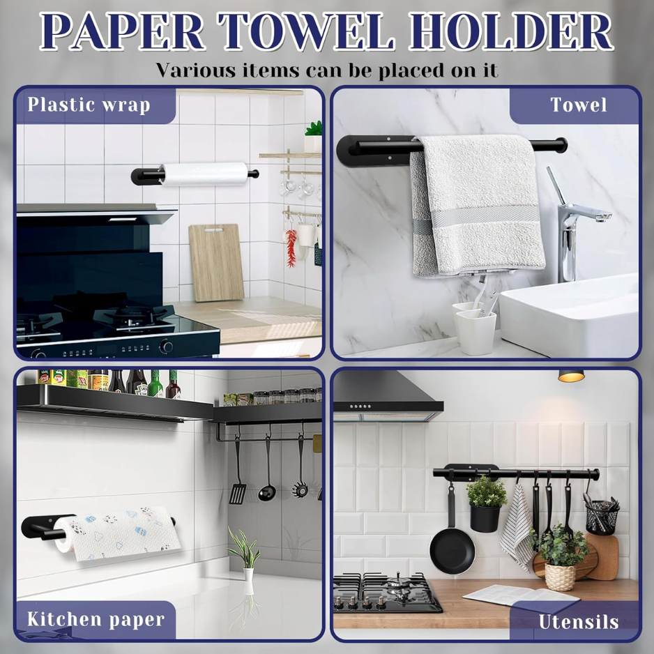 Black Under-Cabinet Paper Towel Holder - Self-Adhesive Stainless Steel
