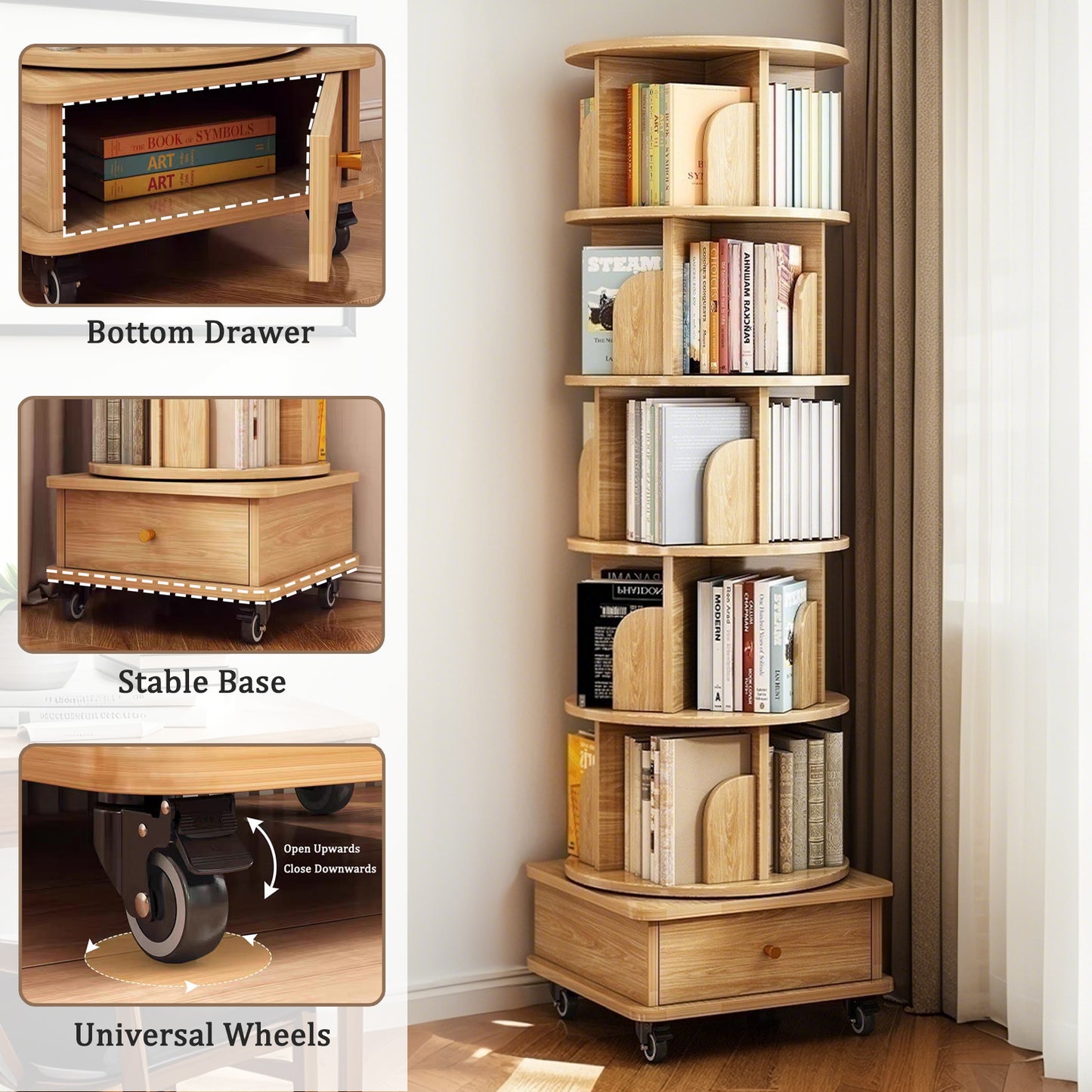 6 Tier Rotating Bookshelf, Display Round Spinning Bookshelf With