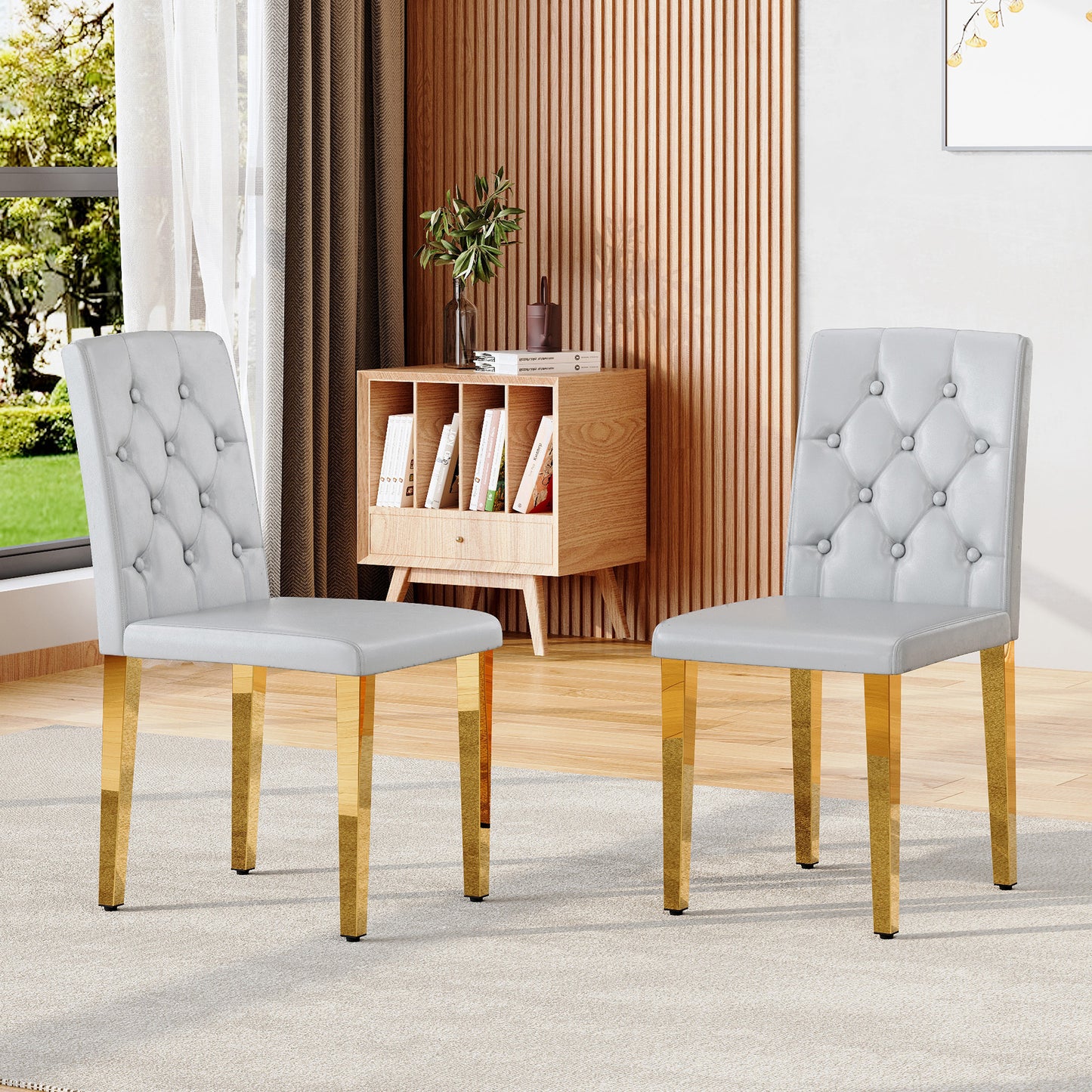 2-piece Set Of Light Grey PU Dining Chairs Ergonomically Designed