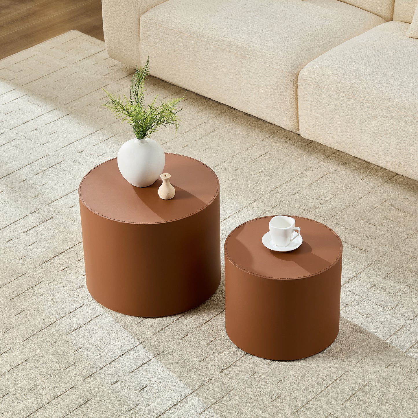 Modern Brown MDF Saddle Leather Table -Compact Sizes, Great For