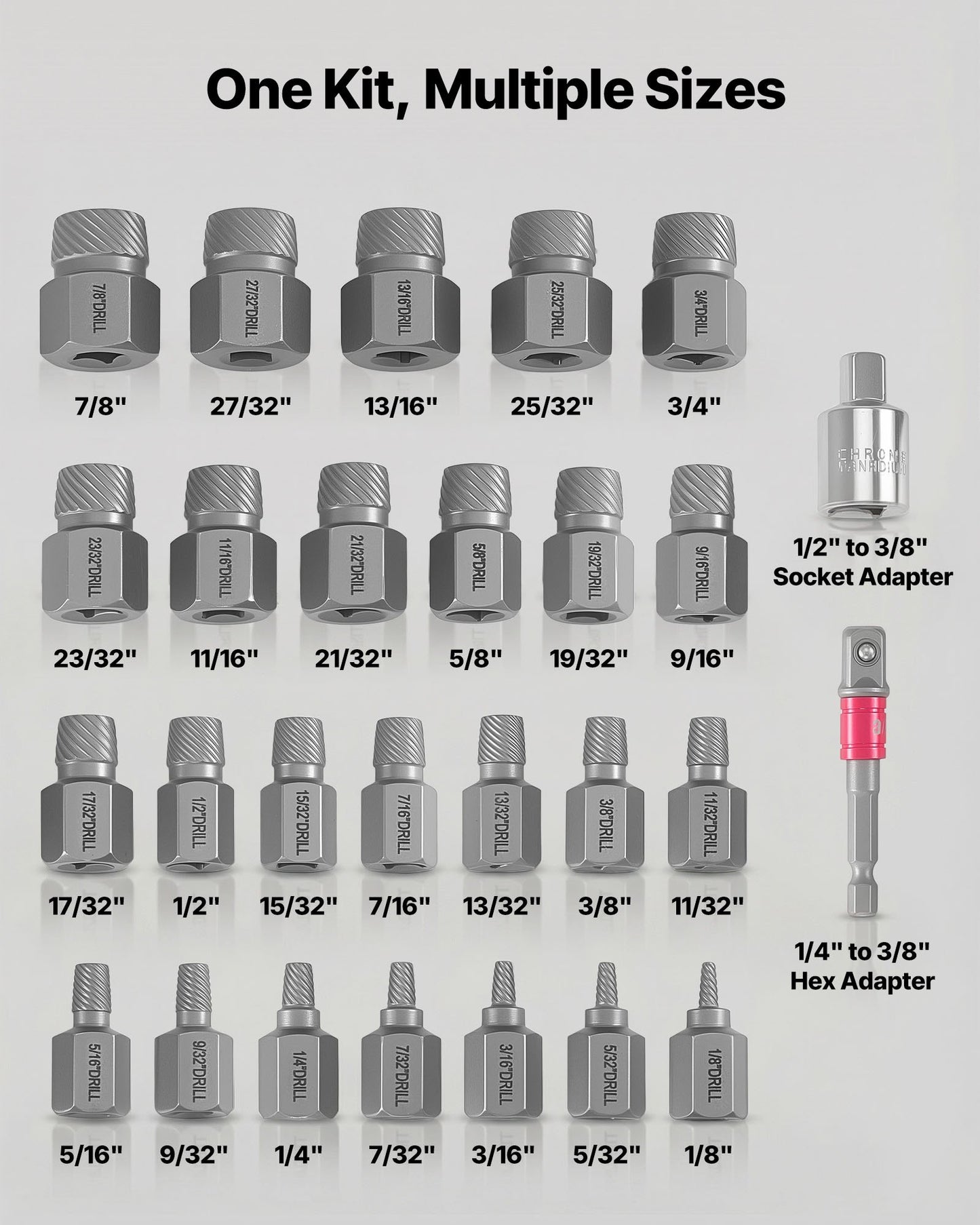 27-Piece Screw Extractor Set with Adapters for Bolt Removal - Durable Cr-Mo Steel