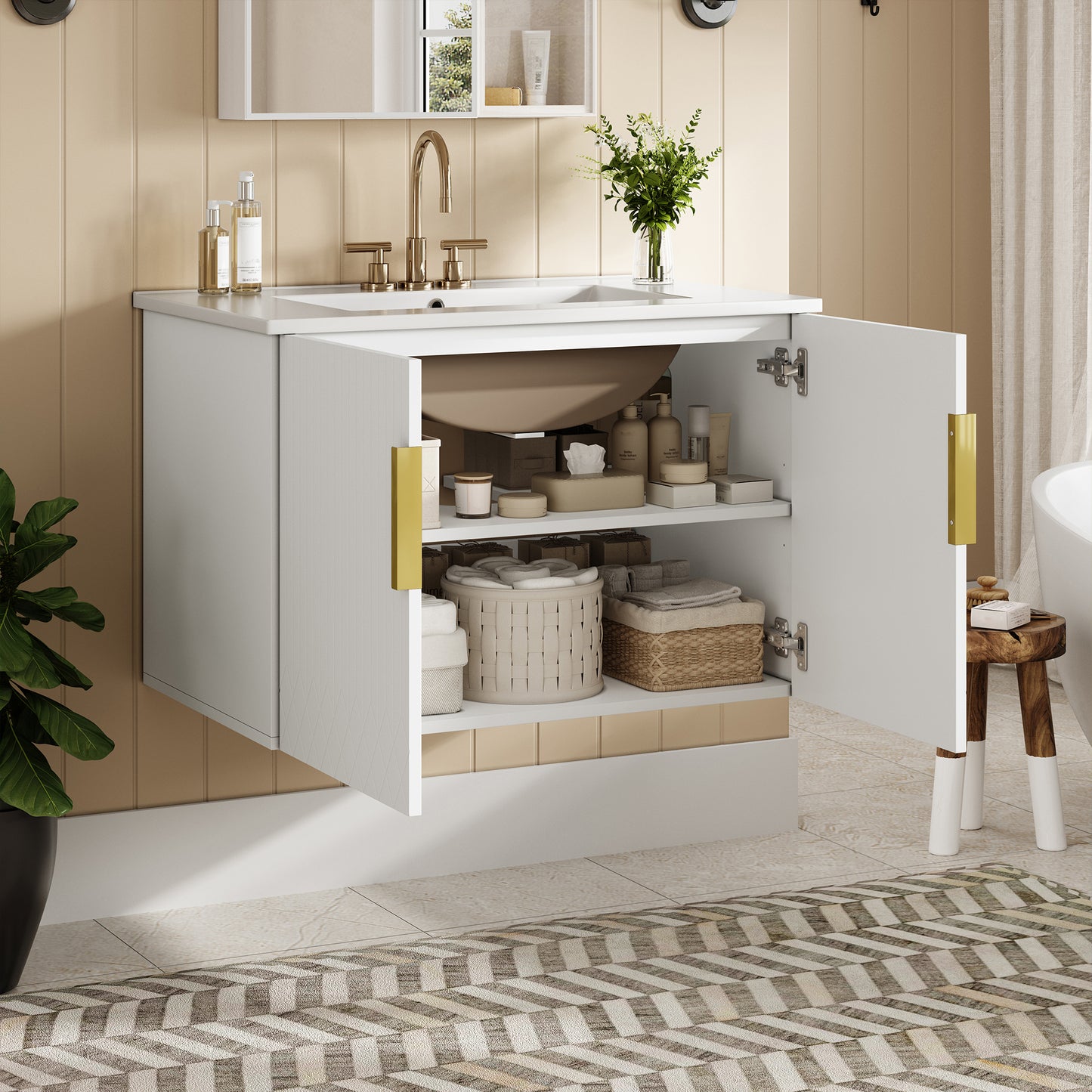 30" Vintage Bathroom Vanity with Ceramic Sink and Storage Cabinet