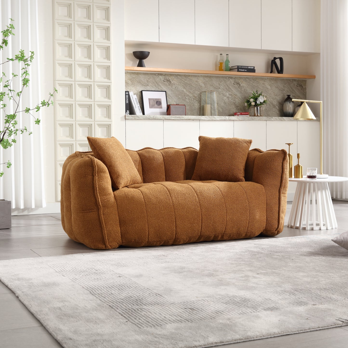 Yellow Beanbag Chair for Two - Soft Chenille Foam Recliner