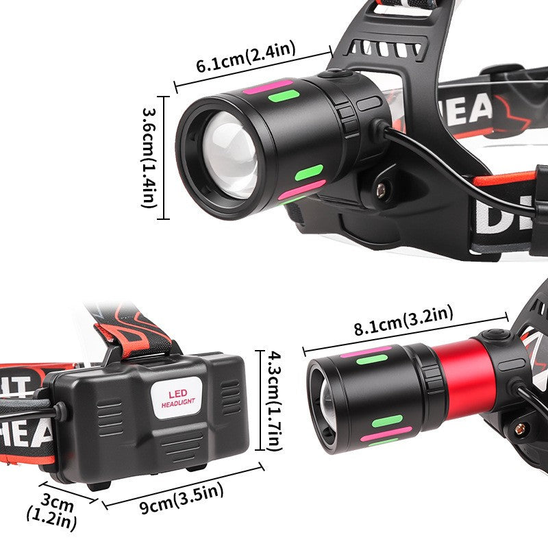 Rechargeable LED Headlamp with Zoom, 3 Lighting Modes & USB-C Power