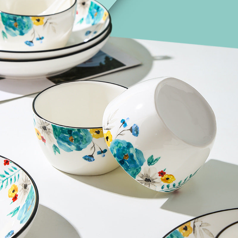 Flower Pattern Bone China Dinnerware Set 22pcs - Microwave Safe Porcelain