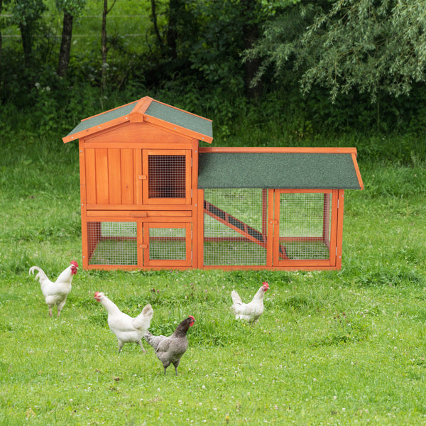 Wooden Rabbit Hutch 61 Inch Multi-Level Pet Cage with Locking Doors