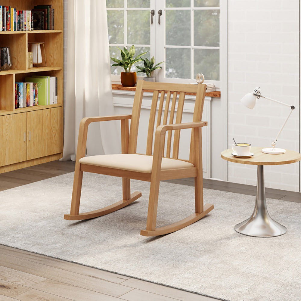 Rocking Chair With Slatted Back And Curved Armrests Rubberwood For