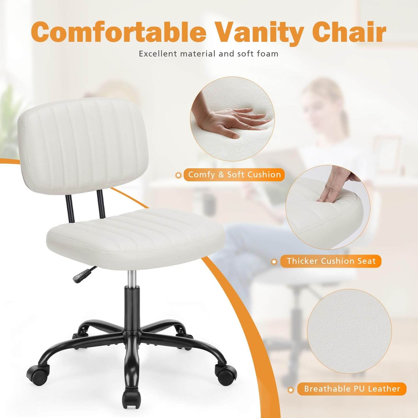 Adjustable Height 360° Rolling Swivel Office Chair - Multiple Colors