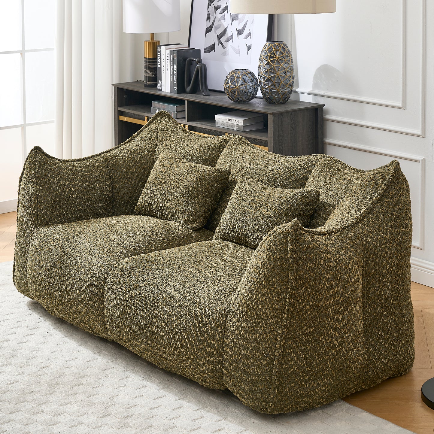 Comfortable Square Bean Bag Chair - Olive Green, Foam Core for 2