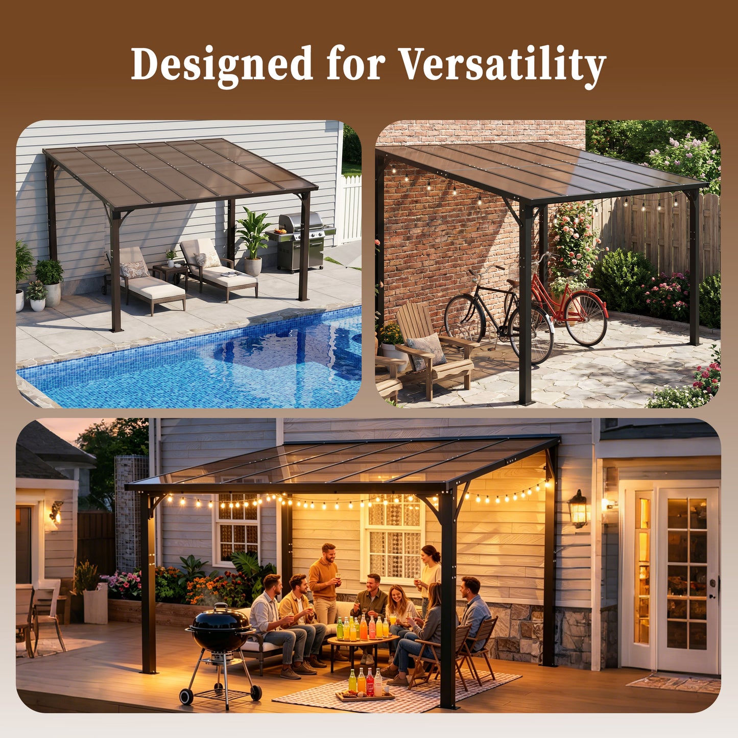 12x10 FT Hardtop Gazebo with Tinted Roof - Brown