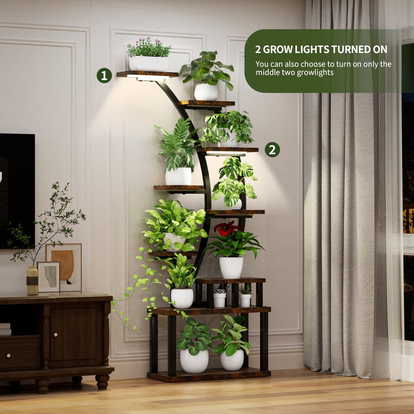 Plant Stand Indoor 9-Tiered , 63.6 Tall With 5 Grow Lights,