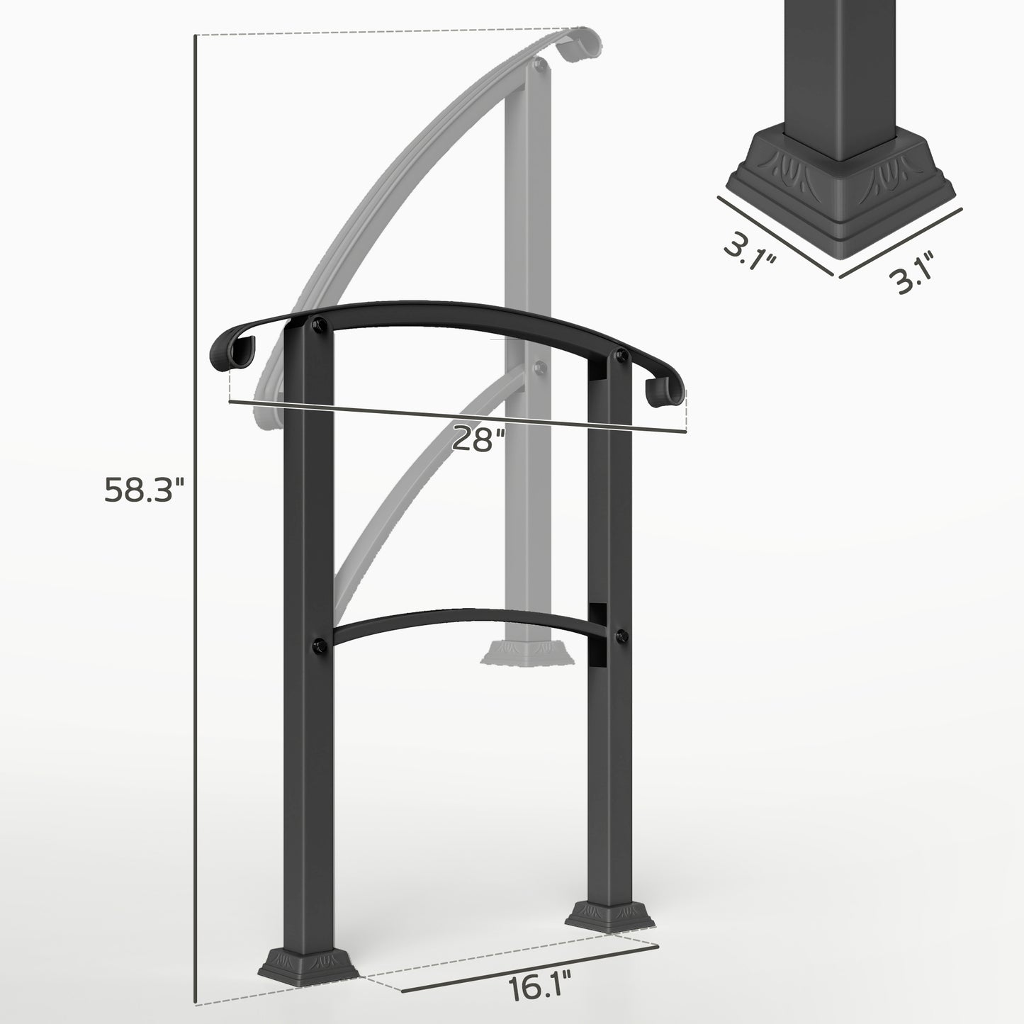 Metal Handrail for Outdoor Steps - Adjustable 0-45°, Black
