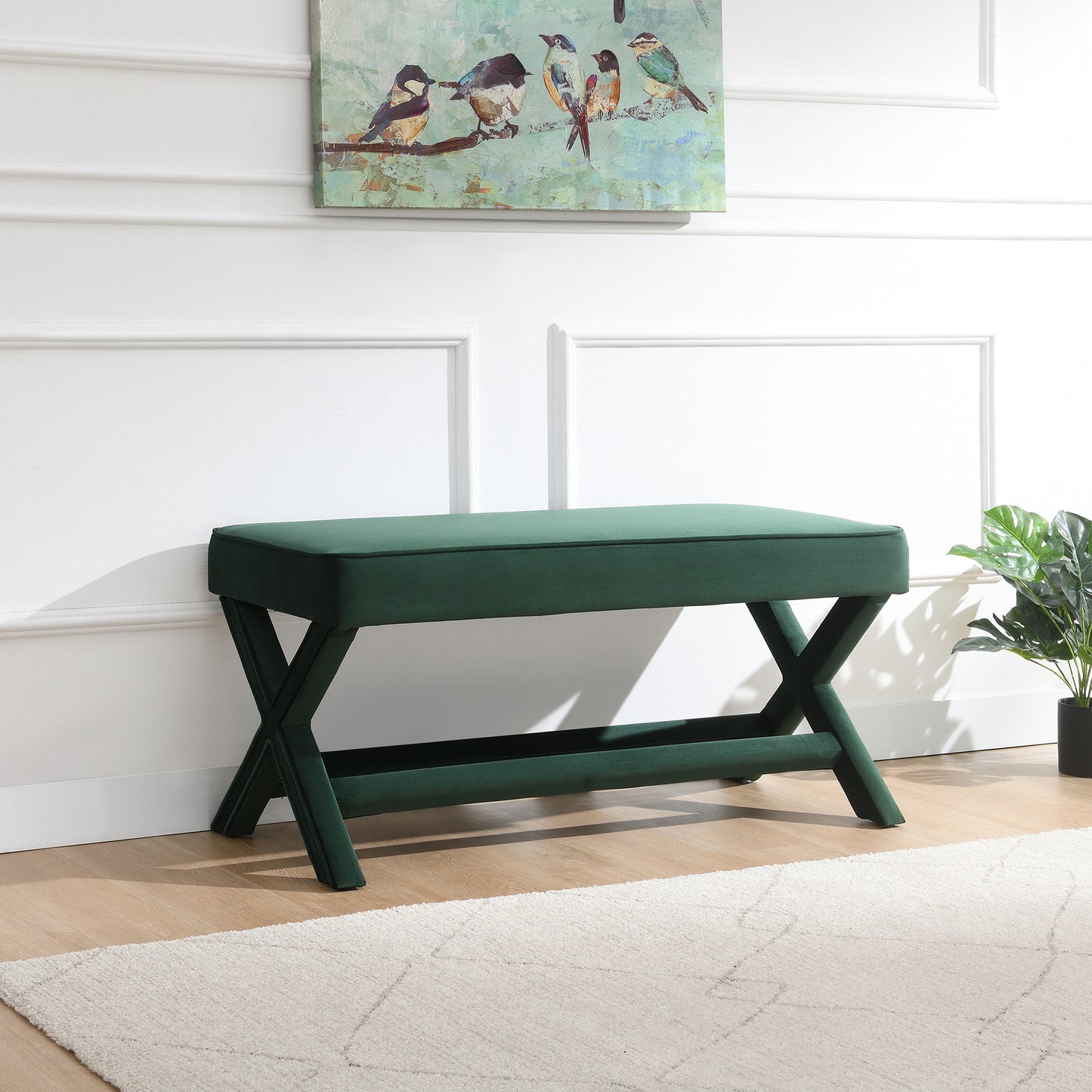 Comfort Double Bench Upholstered In Velvet Fabric,Stool With Stylish