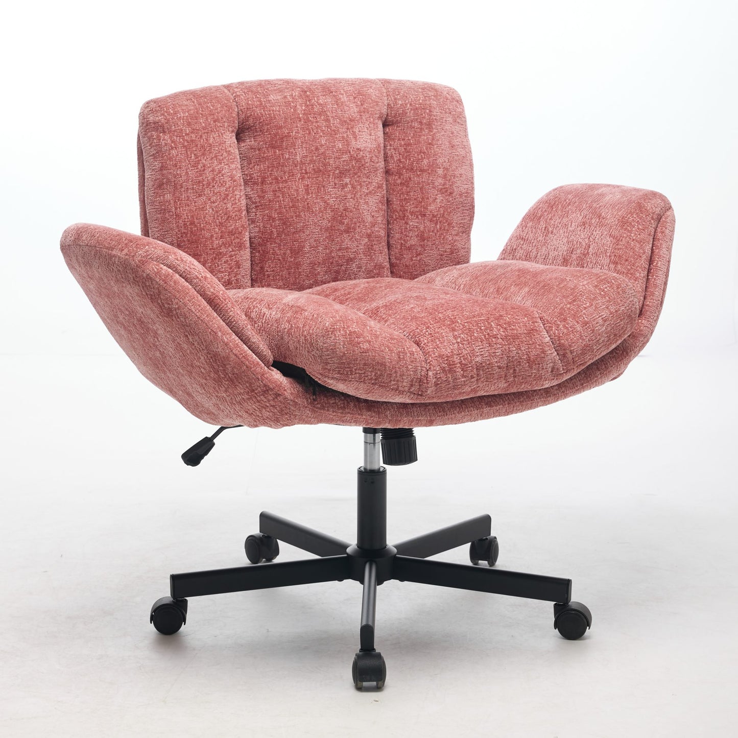 Chenille Swivel Office Chair - Adjustable Height & Armrests, Blush Pink
