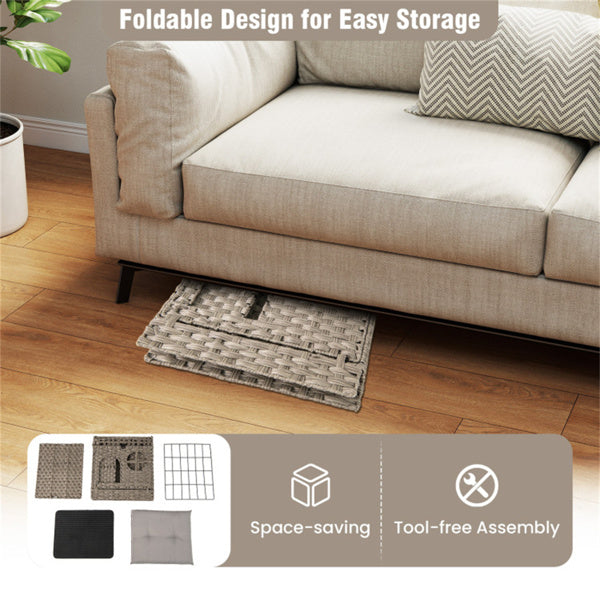 Gray Wicker Cat Condo with Litter Mat & Detachable Cushion - Hidden Enclosure