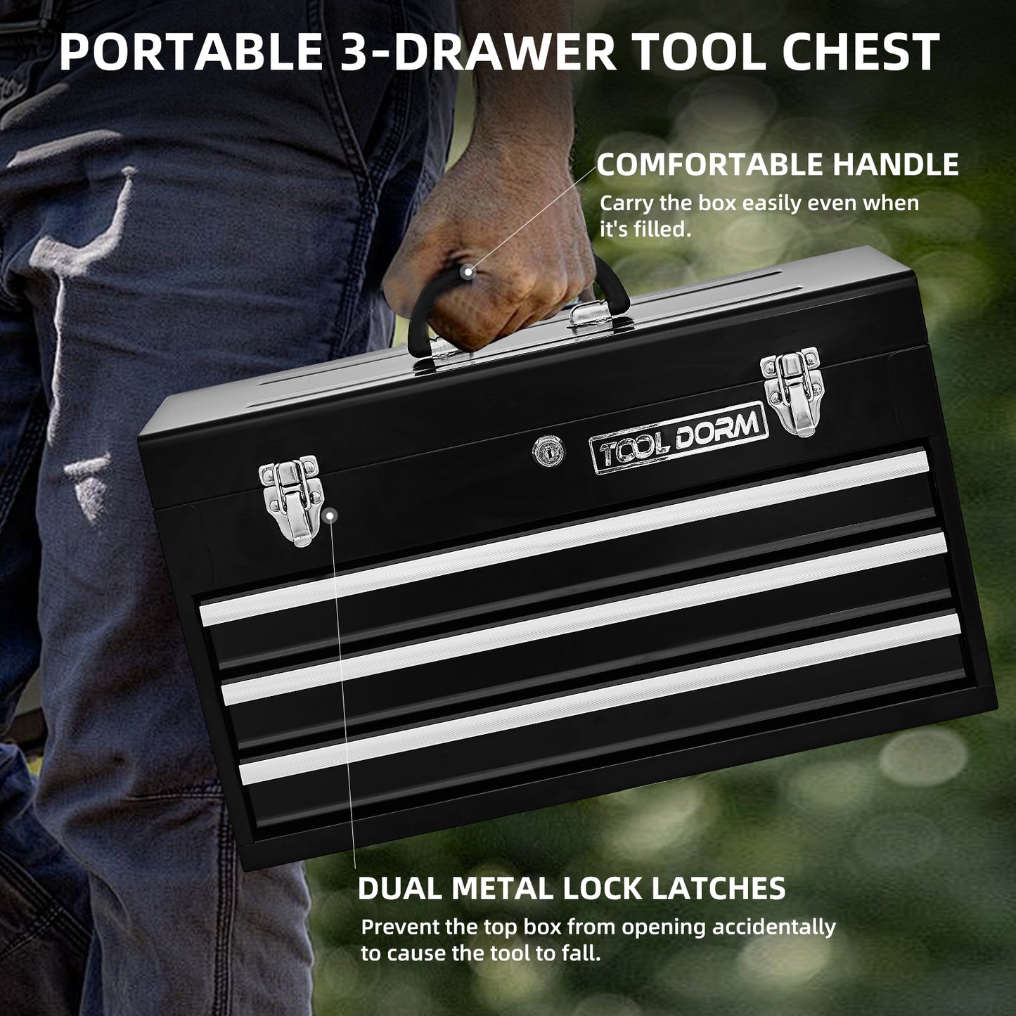 20.3-Inch Metal Tool Box with Drawers, Lockable Steel Chest for Garage and Workshop