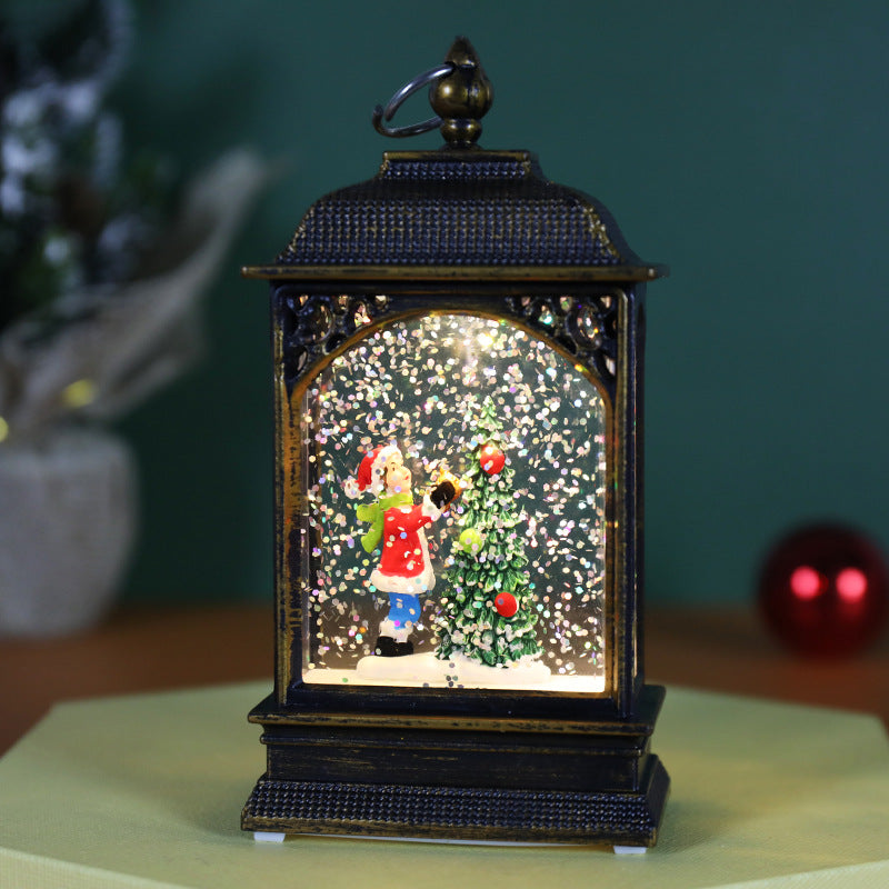 Christmas Luminous Water Injection Flat Storm Lantern Decor Set with Variants