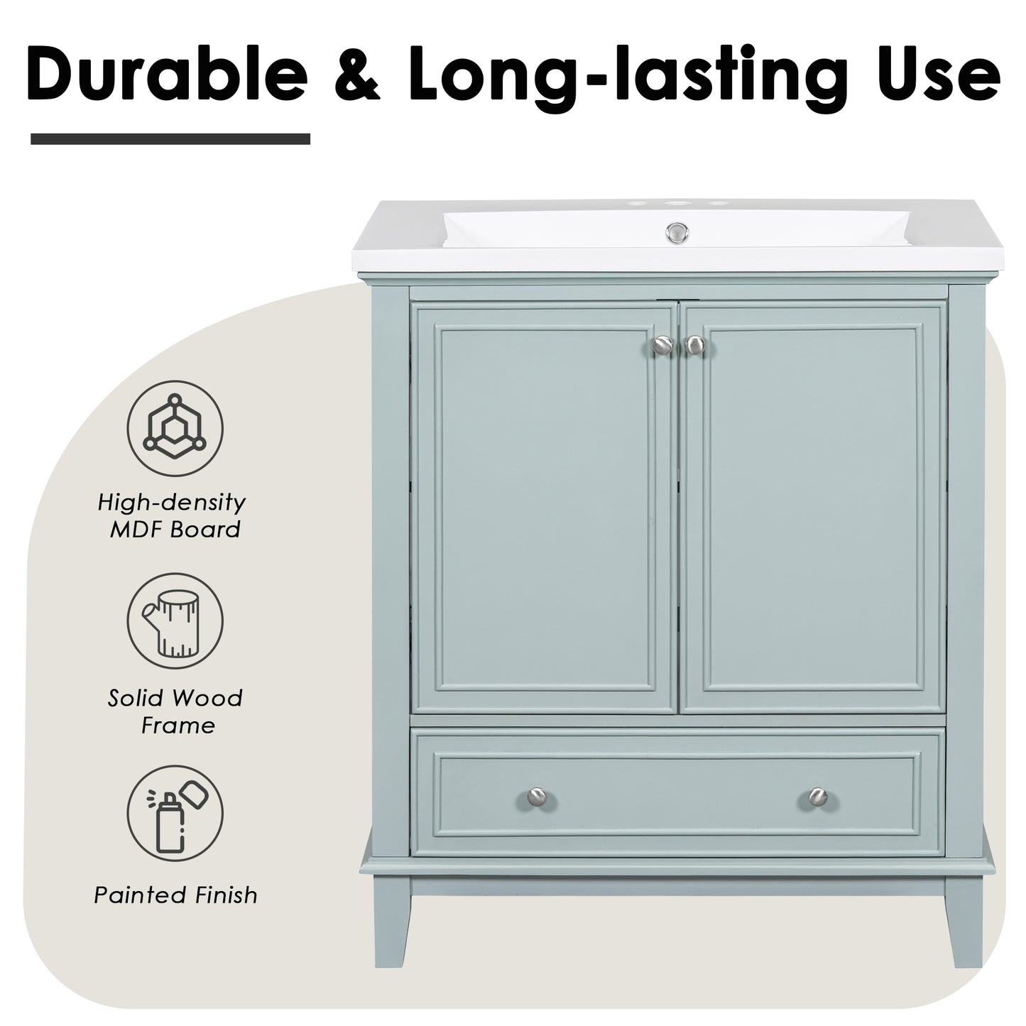 30" Bathroom Vanity with Sink Combo - Green MDF Cabinet