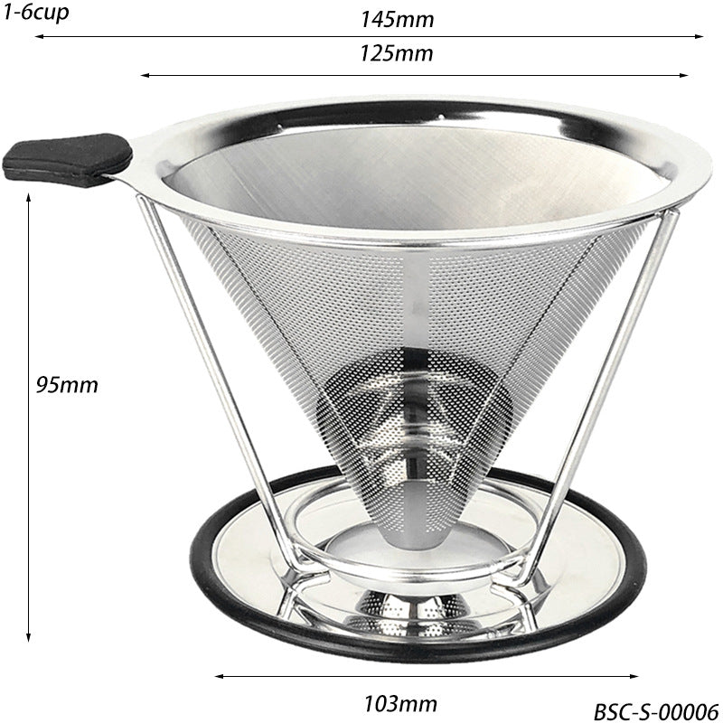 Stainless Steel Coffee Filter with Base - Reusable Filter-Free Paper Strainer for Home Brewing