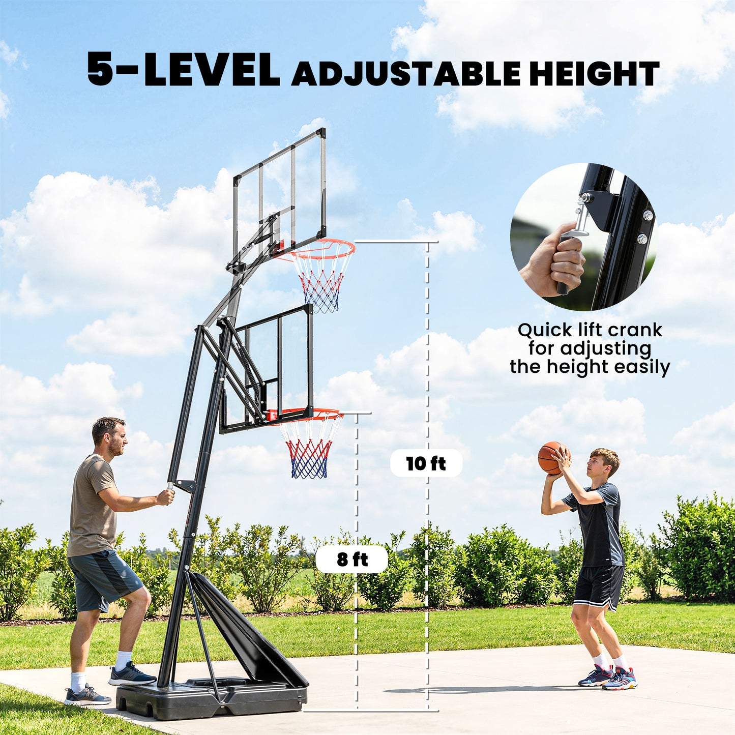 Adjustable Portable Basketball Hoop with 47" Backboard - Black