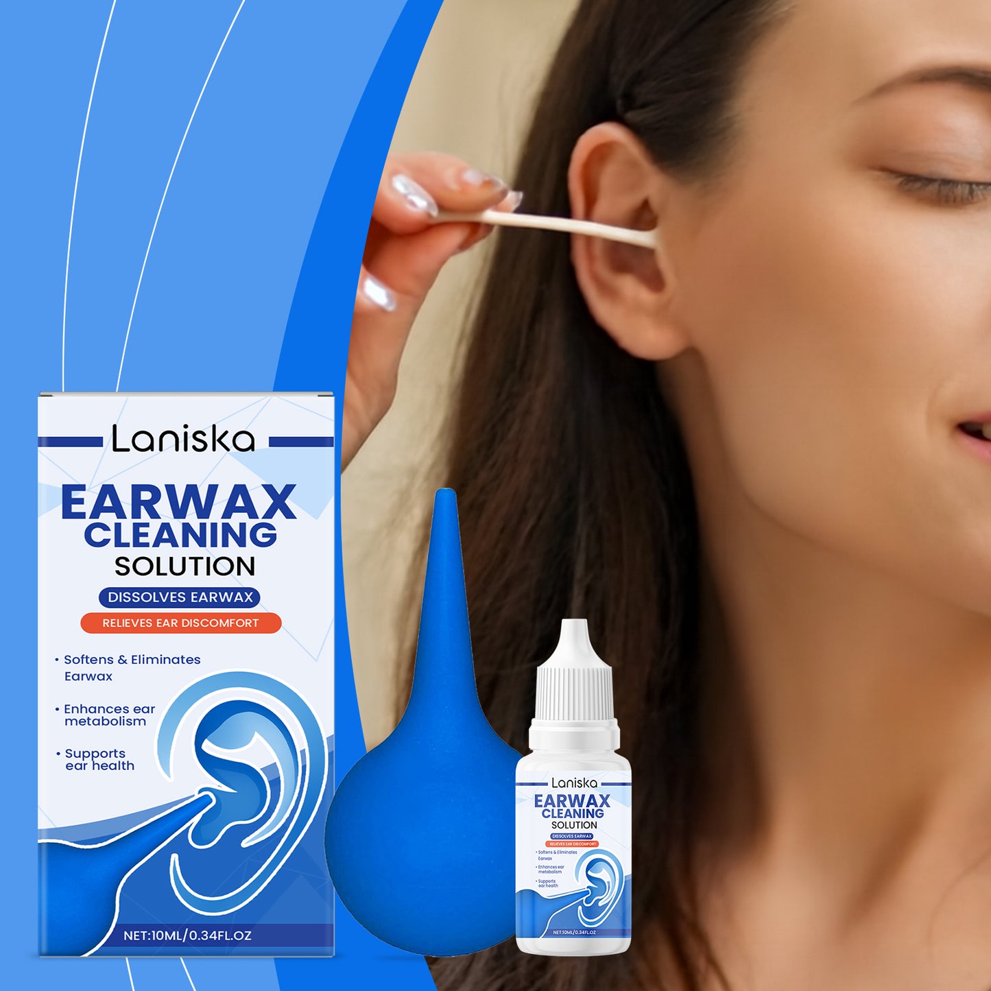 Earwax Removal Kit with Cleaning Drops and Rubber Ear Syringe
