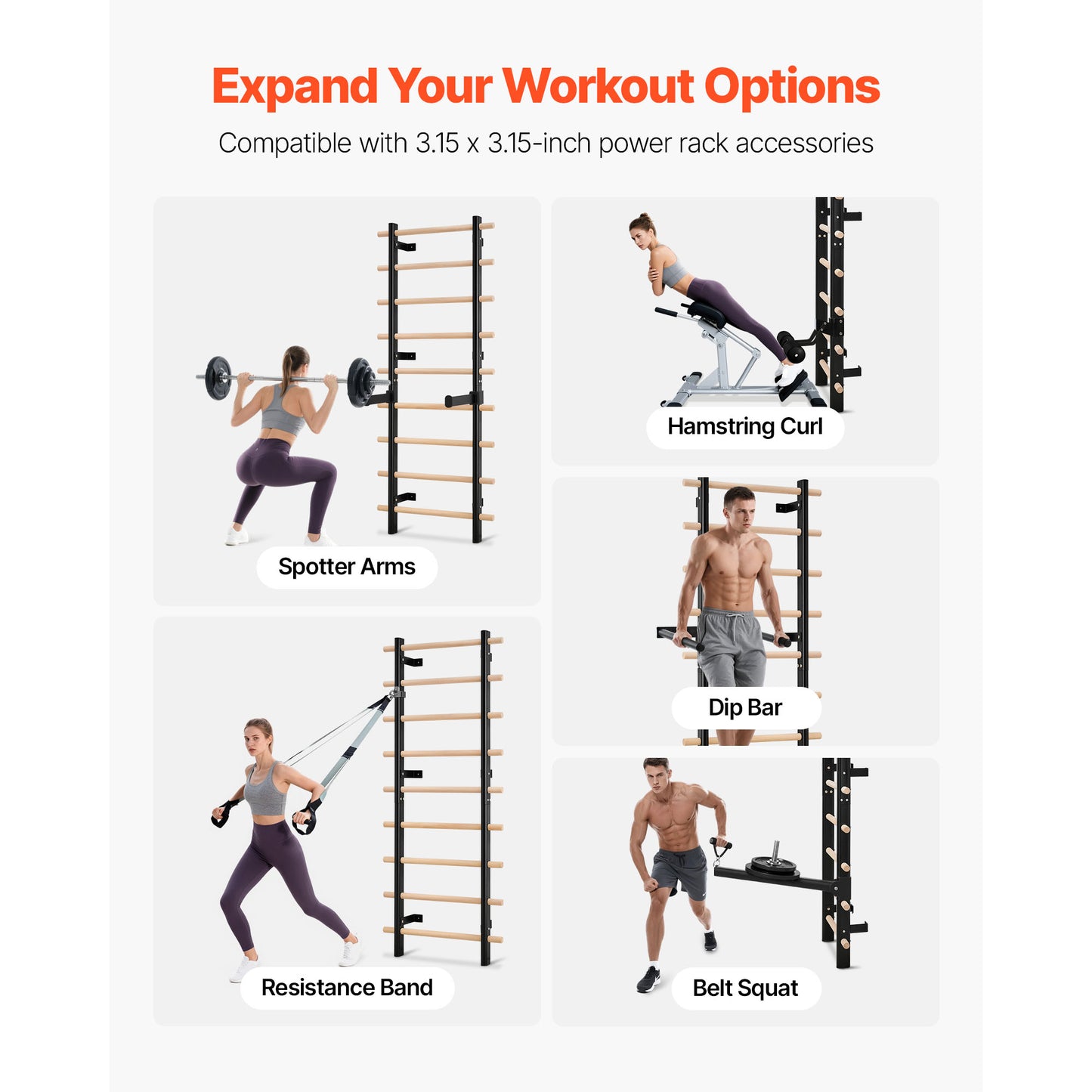 Swedish Wall Bars for Gymnastics & Home Fitness - 9-Level Suspension Trainer, Solid Wood & Steel, Supports 330LBS