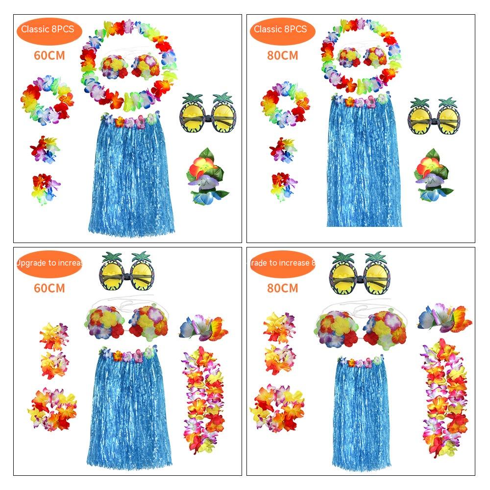 Adult Grass Skirt Set 8-Piece Party Costume for Festive Occasions
