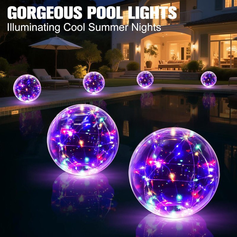 Solar-Powered Inflatable Pool Light Ball with Multi-Color & White Options