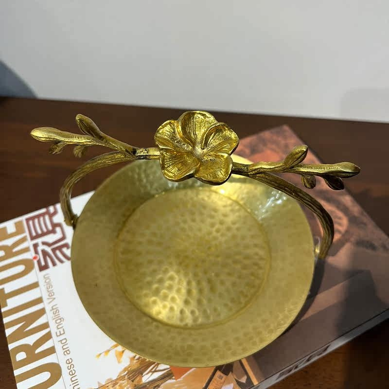 European-Style Brass Fruit Tray Ornament with Butterfly and Plum Blossom Designs
