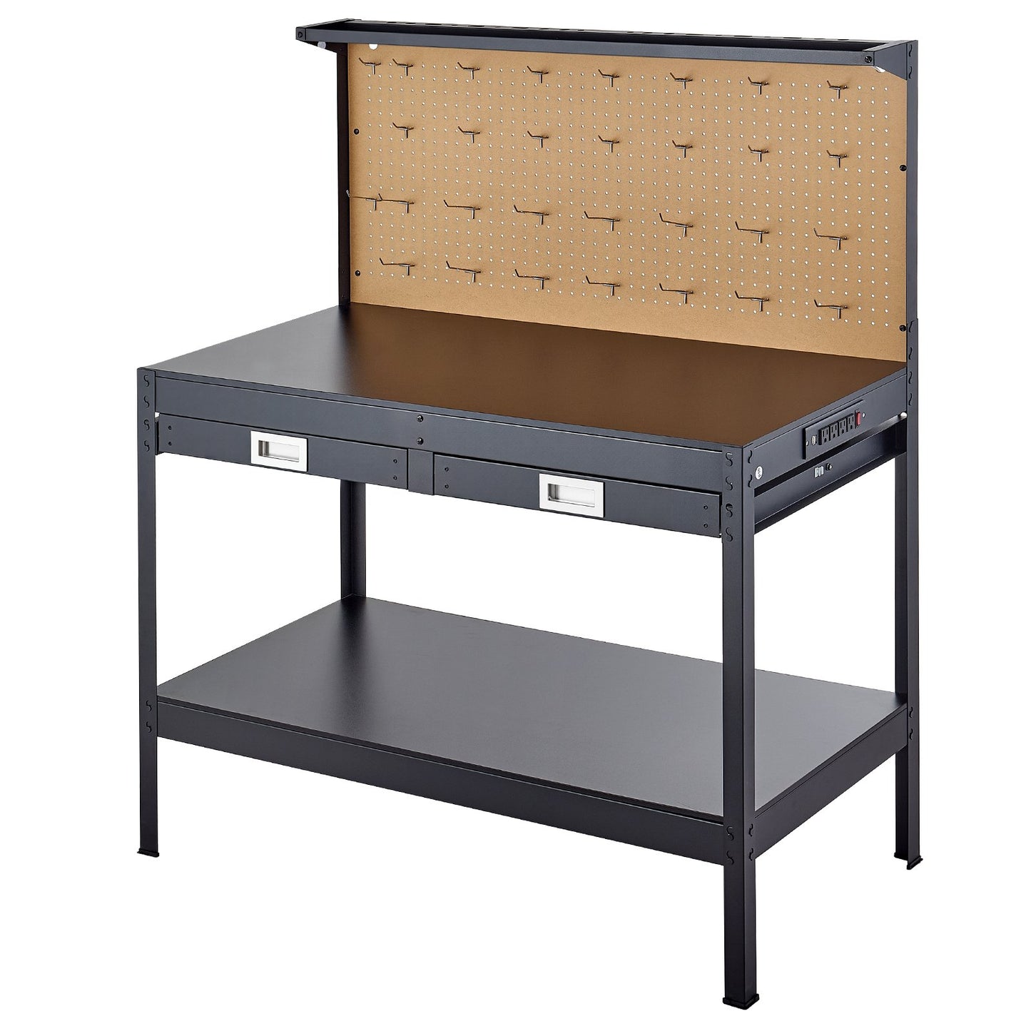 Heavy Duty Workbench with Pegboard, Outlets & USB Ports - 47.2 Inch Garage Work Table