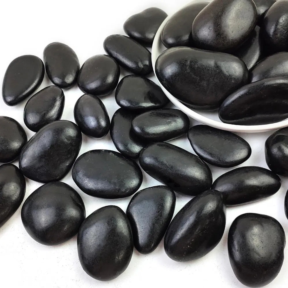 38lbs Black Polished River Rocks - Natural Decorative Stones