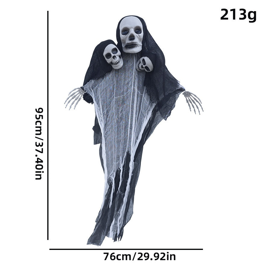 Halloween Ghost Prop with Hat - Three-Headed Decorative Ornament 95x72cm