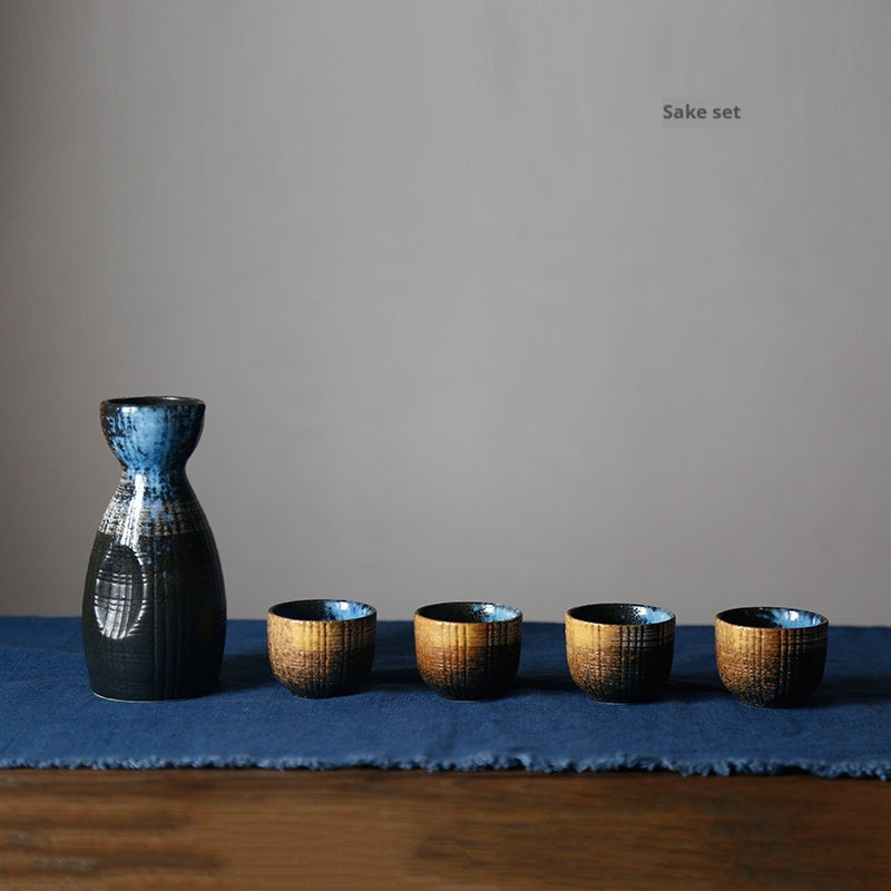 Ceramic Sake Bottle Set with Glasses - Traditional Japanese Drinkware